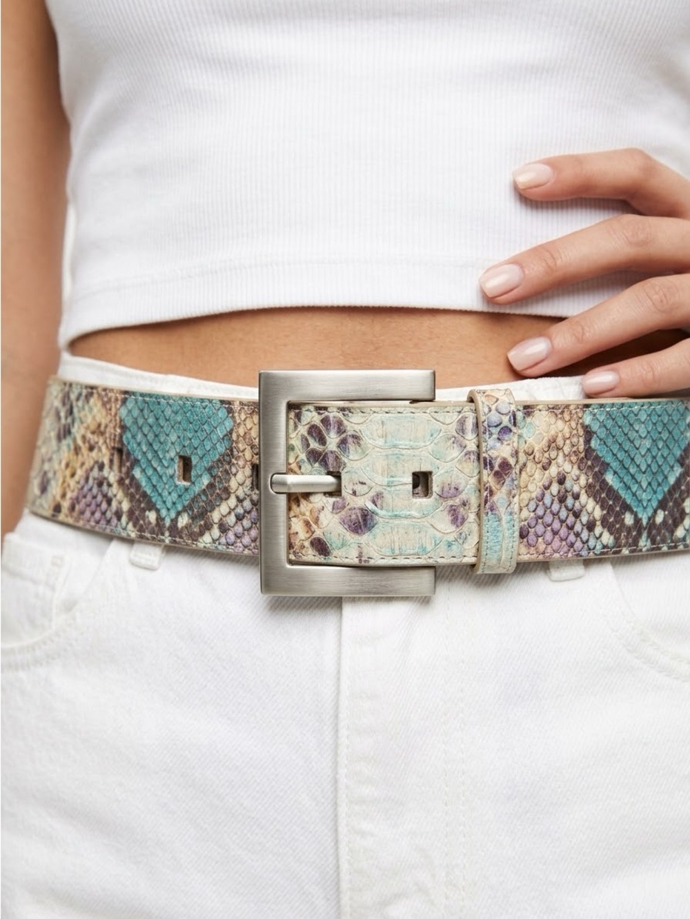 Vintage Y2K Vanzetti by BGM Blue Snakeskin Print Leather Belt - Medium / Large